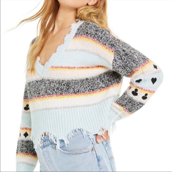 Wildfox Sweaters - Wildfox Spade Hare Sweater Fair Isle fringe cropped striped vneck SMALL PULLOVER